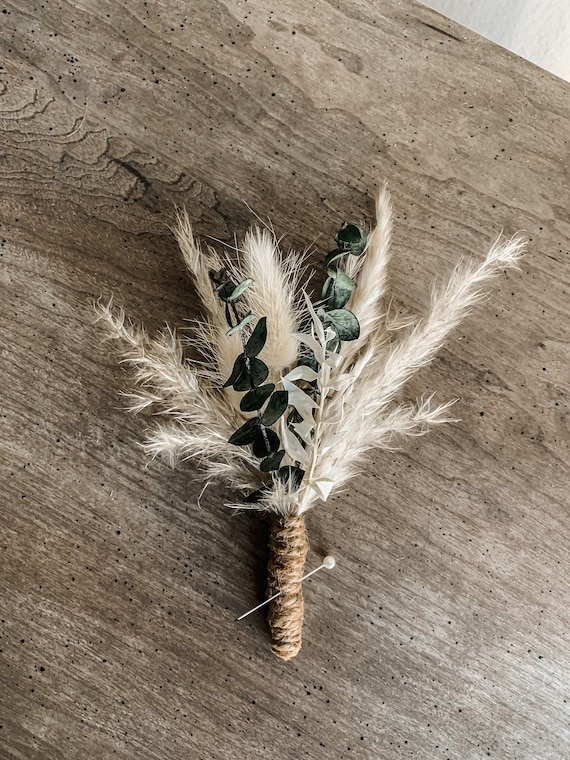 Pampas Eucalyptus Boutonnière Dried Boutonnieres Boho Etsy