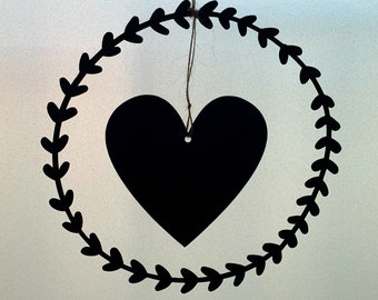 Hängedeko Herz im Kranz aus Kraftpapier Ø 20cm | Fensterdeko hängend Fensterhänger Wanddeko Wandhänger