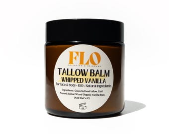 Tallow Balm - Whipped Vanilla – Natural Moisturiser for Dry & Sensitive Skin, Beef Tallow Skincare, Handmade Body Butter