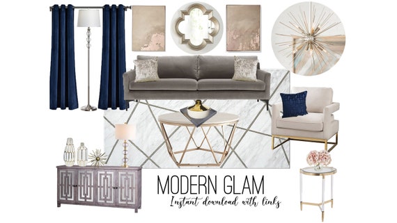 Virtual Interior Design Mood Board Modern Glam LIVING ROOM | Etsy