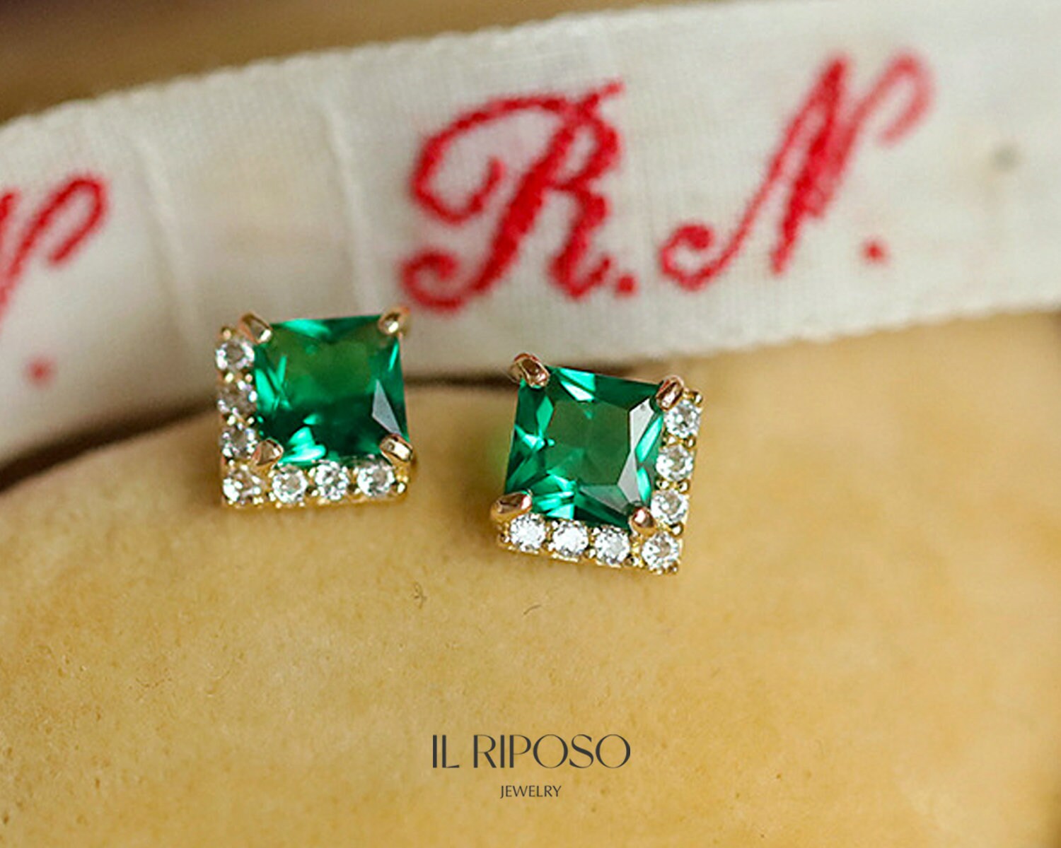 Square Emerald Stud Earring Minimalist Emerald Stud Earring Etsy