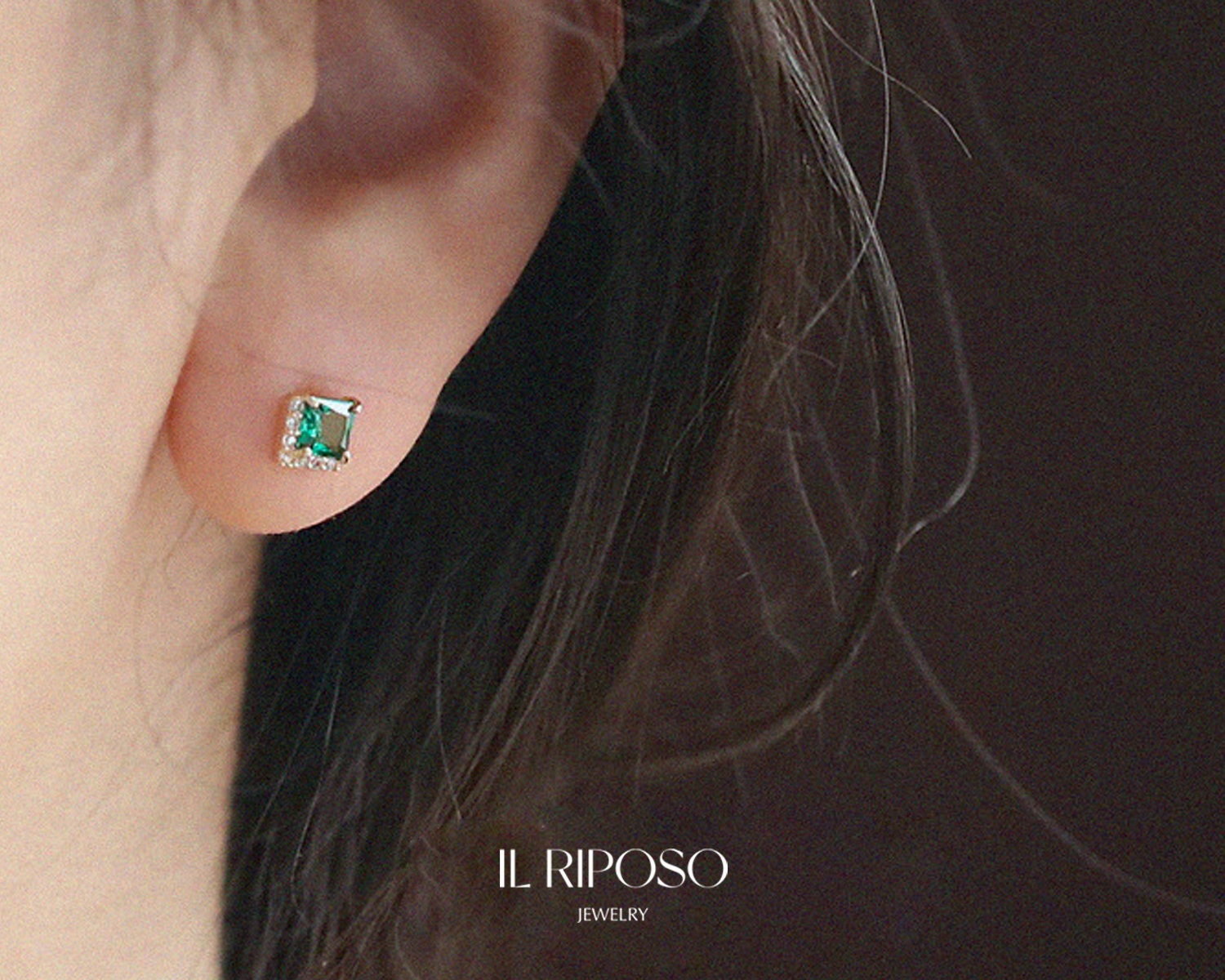 Square Emerald Stud Earring Minimalist Emerald Stud Earring Etsy