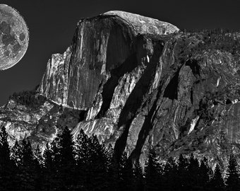 Moon over Halfdomedigital download, photography, nature, mountains, trees, outdoor, instant download, wall art, art, photo,