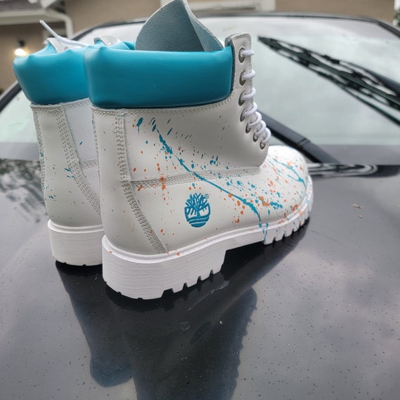 Timberland Boots Custom Made Men s Waterproofs Turquoise and White Etsy