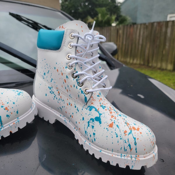 Timberland boots custom made men's Waterproofs turquoise and white