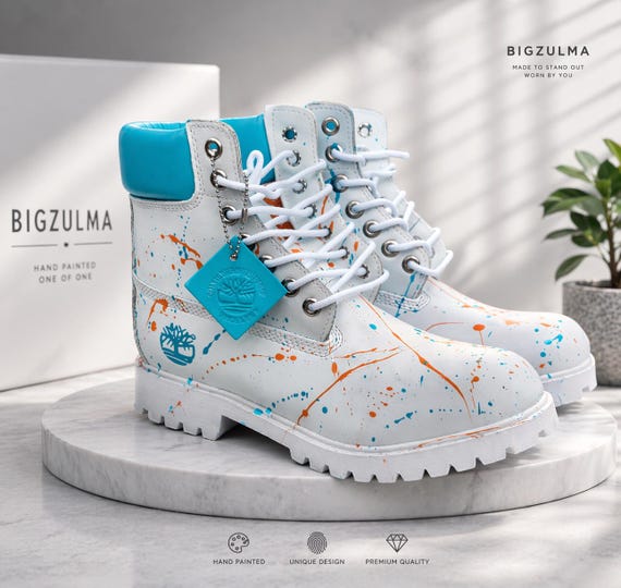 Custom Painted Timberland Boots: Turquoise White Splash  display picture 1
