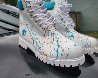 Custom Painted Timberland Boots: Turquoise White Splash  display picture 3