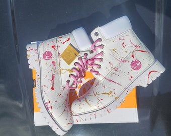 Timberland boots custom made men's Waterproofs gold and white/ pink stylish