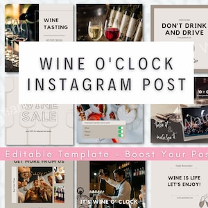 Wine O Clock Instagram Template|Wine Business Instagram Template| Wine All You Want Instagram Feed Post|Wine Quote IG Template|Wine N Dine