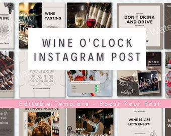 Wine O Clock Instagram Template|Wine Business Instagram Template| Wine All You Want Instagram Feed Post|Wine Quote IG Template|Wine N Dine