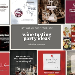 25 Wine Tasting Party Idea Instagram Template|Wine Business Wine Party| Editable Canva IG Post| Wine Tasting Event Ideas| Wine N Dine