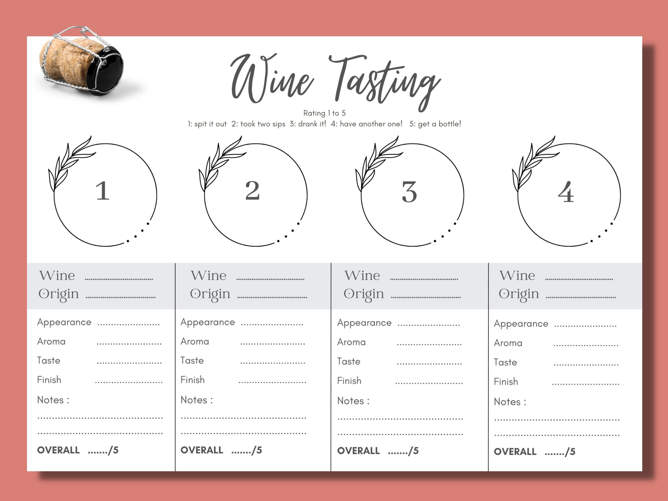 Wine Tasting Score Card Printable Wine Tasting Party Sheet Wine 