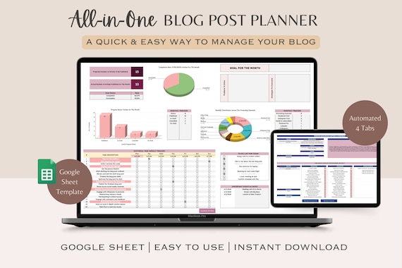 All in One Blog Post Planner|Blog Content Tracker|Blog Article Planner Schedule|Digital Planner|Blogger Toolkit|Editorial Calendar Dashboard
