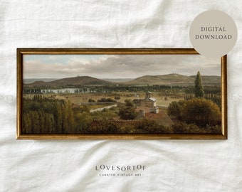 River Moselle View - Vintage Landscape Art - Bedroom Wall Decor - Shelf Styling - Panoramic Landscape Art - Digital Download