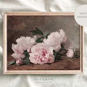 Sarah Bernhardt Peonies - French Home Decor - Shelf Styling - Pink Peony Still Life - Flower Painting - Digital Download