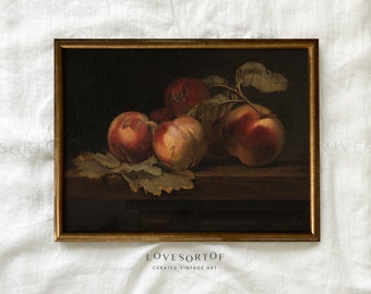 Peaches Still Life - Vintage Painting Art - Rustic Home Interior - Fruit Painting - Kitchen Decor - Physical Art Print