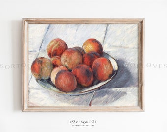 Melocotones en un plato - Arte de pintura vintage - Interior del hogar - Pintura de frutas - Decoración de cocina - Naturaleza muerta de frutas - Impresión de arte físico