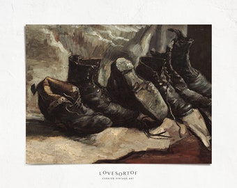 Old Boots - Vintage Still Life Art - Home Decor - Rustic Home Decor - Moody Home Styling - Shoe Painting - Physical Print