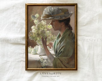 El aroma de las bolas de nieve - Arte de pintura vintage - Decoración del hogar - Retrato de mujer - Estilo del hogar francés moderno - Impresión física