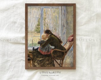 Reading Together - Vintage Painting Art - Traditional Home Decor - Nursery & Kids Room Decor - Portrait People Painting