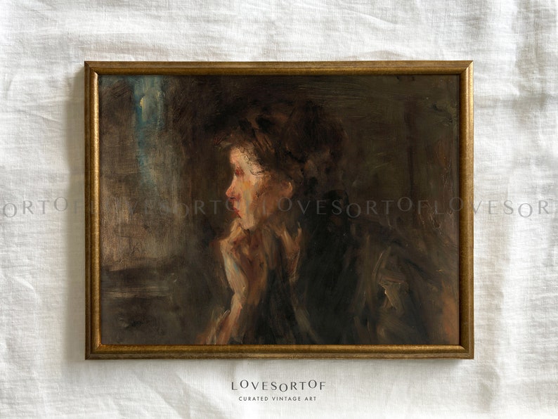 Contemplation - Vintage Art Print - Portrait Painting - Gallery Wall Art - Living Room Decor - Physical Wall Art image 1