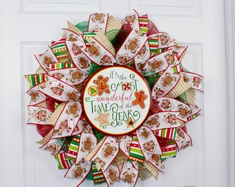 Gingerbread Wreath, Christmas Wreath, Holiday Wreath,  Christmas Decor, Christmas Front Door, Winter Porch Decor