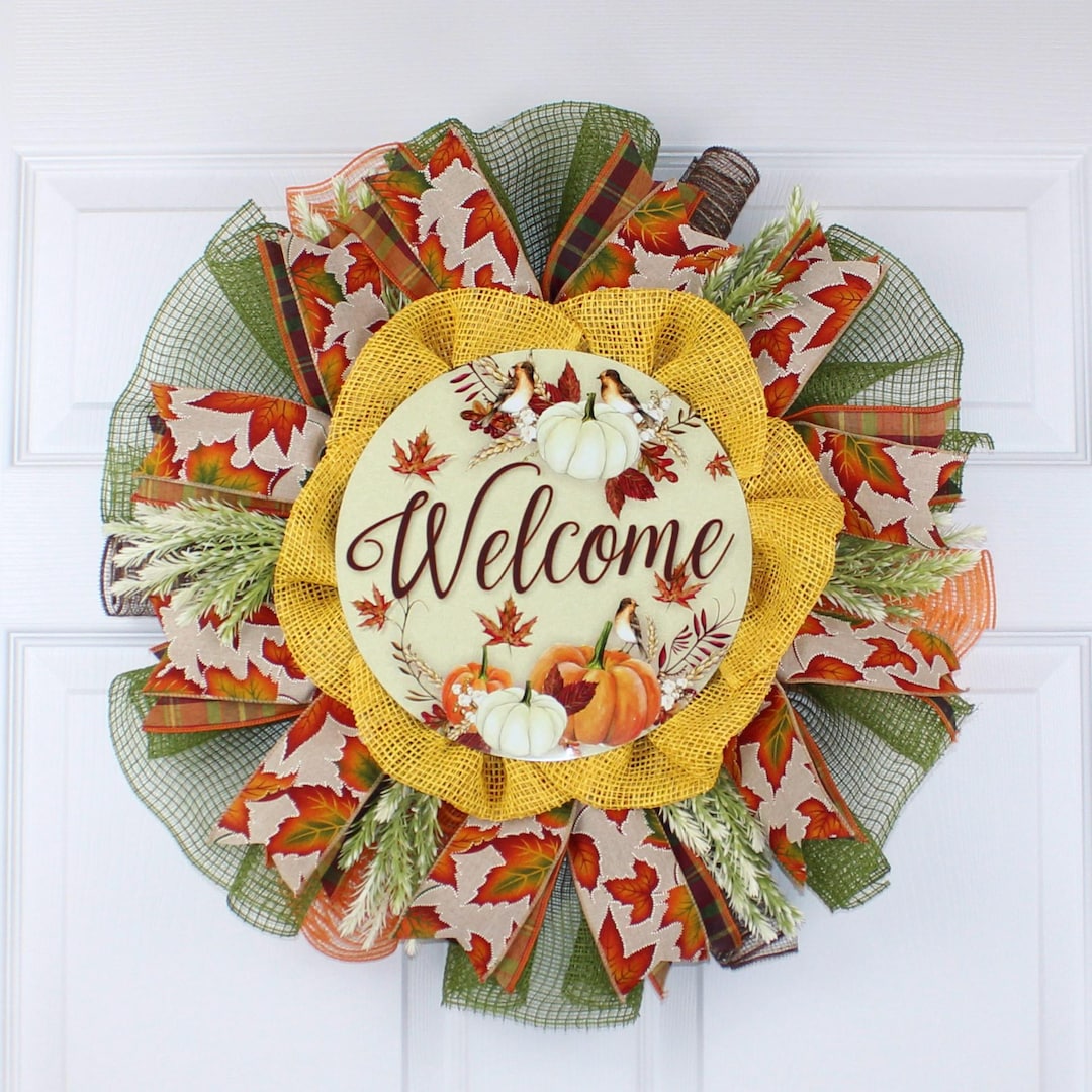 Fall Welcome Wreath for Front Door, Pumpkin Front Door Door, Autumn ...