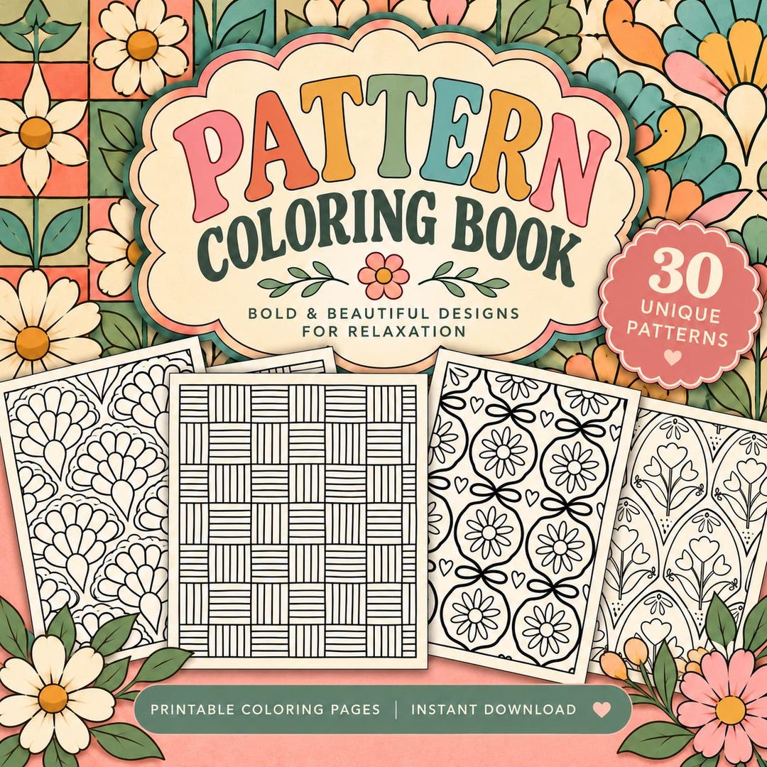 Pattern Coloring Book, 30 Coloring Pages, Geometric & Floral Patterns ...