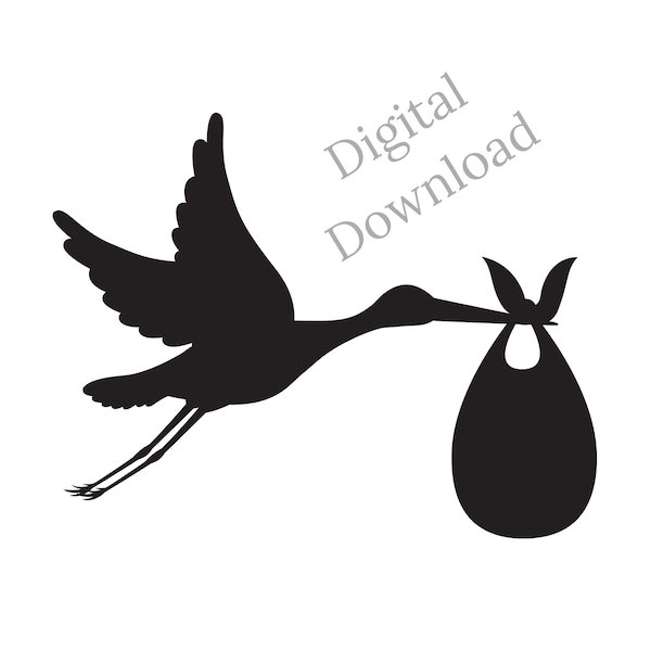 Digitaler Download - Storch Design , digitale Kunst, Silhouette, schwarze Schrift, bedruckbar, minimalistisch, schwarz und weiß, modernes Design