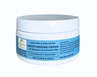 Aloe Vera Shea Butter Hair Cream 8oz – Natural Ayurvedic Moisturizer and Conditioner for Dry, Curly, Coily and Kinky Hair