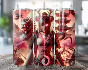 Geisha Samurai Warrior 20oz Tumbler Design: Kitsune Spirit (SVG & PNG)