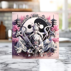 12 Japanese Fusion-stickers: yin-yang, geisha, kitsune, draak, samoerai en meer – ontwerpen (2,4 x 2,2 inch breed, waterdicht vinyl)