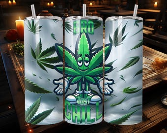 Diseño de sublimación para vaso con divertido personaje de hoja de marihuana – Descarga digital instantánea