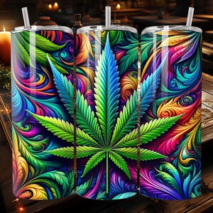 Psychedelic Marijuana Tumbler Sublimation Design – Instant Digital Download