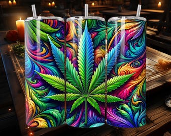 Psychedelic Marijuana Tumbler Sublimation Design – Instant Digital Download