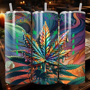 Psychedelic Marijuana Tumbler Sublimation Design – Instant Digital Download