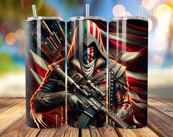 1776 American Patriot Assassin 20oz Tumbler Sublimation Wrap – Instant Digital Download
