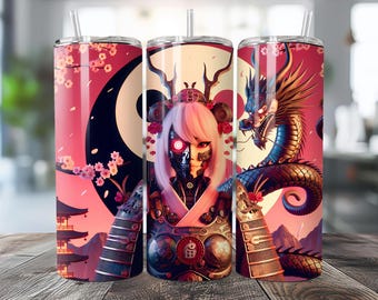 Geisha Samurai Warrior 20oz Tumbler Design: Kitsune Spirit (SVG & PNG)