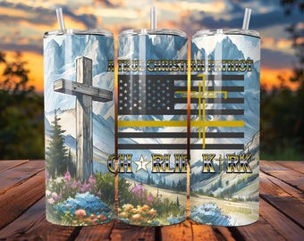 Charlie Kirk Christian Patriot Tumbler Wraps: Cross & Flag (Digital Download)