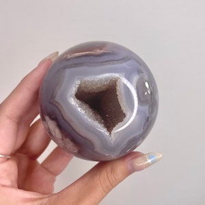 Large Druzy Blue Flower Agate Sphere With Red