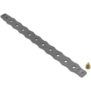 May include: A silver metal strap with 10 holes and a wavy edge. The strap is 1.50" wide and 0.50" thick. A small brass screw is included.