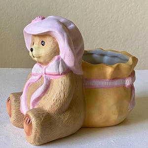 Vintage 1997 Hand Painted Bear Planter – New Holland Floral Inc. Nursery Decor - Ceramic Teddy Bear