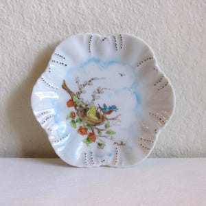 Vintage Hand-Painted Porcelain Trinket Dish - Bluebird & Nest