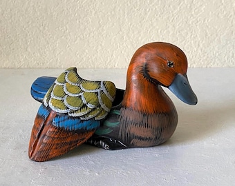 Vintage Hand-Painted Ceramic Duck Trinket Box – Cottagecore Decor