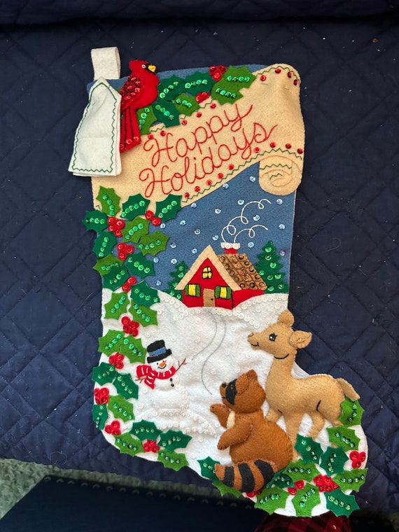This is a finished Bucilla "Woodland Holidays" stocking