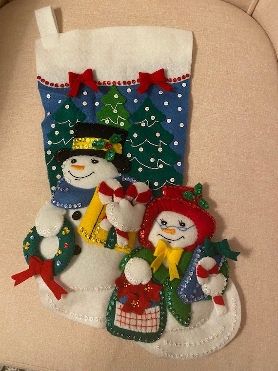 Finished Bucilla Mr. and Mrs. F.T. Snowman    Very rare