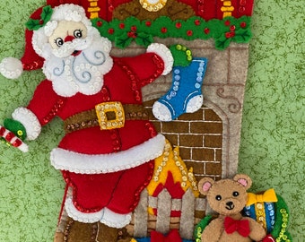 Finished Bucilla Christmas stocking “Fireplace Santa”