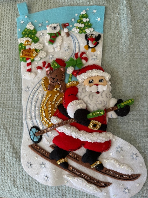 This is an 18" Bucilla "Santa Alpine Fun" Christmas stocking