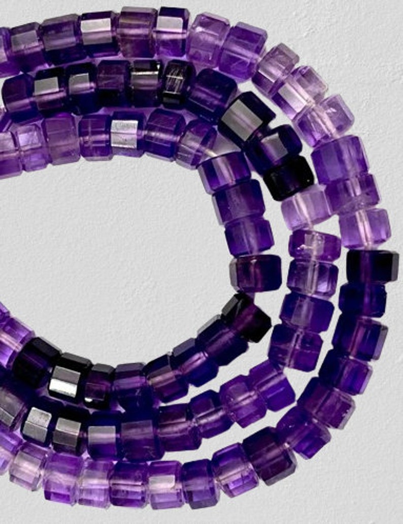 Perles en forme de pneu plates améthyste violette de coupe fantaisie, perles de pneu à facettes améthyste violette. image 1