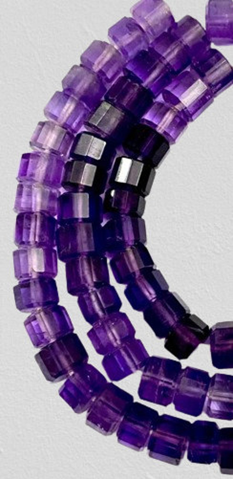 Perles en forme de pneu plates améthyste violette de coupe fantaisie, perles de pneu à facettes améthyste violette. image 3